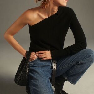 Anthropologie Maeve One-Shoulder Cashmere Sweater Black Medium